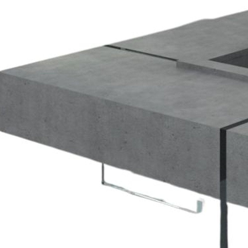 47" Gray and Clear Concrete And Glass Square Solid Coffee Table