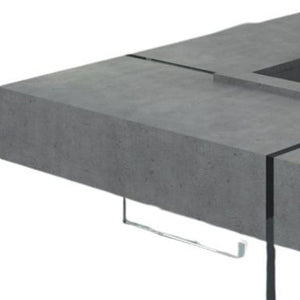 47" Gray and Clear Concrete And Glass Square Solid Coffee Table