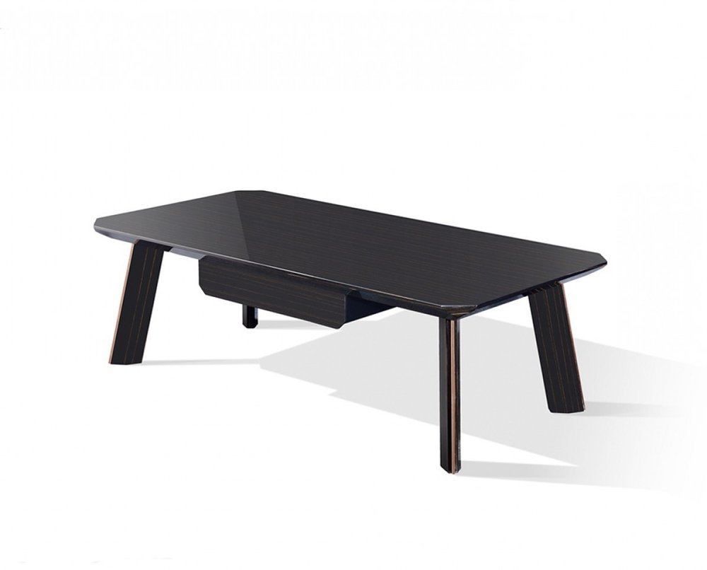 55" Ebony and Dark Brown Wood And Stainless Steel Coffee Table With Drawer