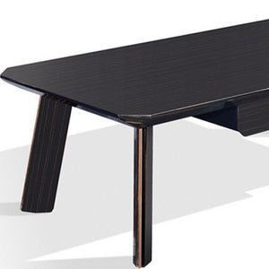 55" Ebony and Dark Brown Wood And Stainless Steel Coffee Table With Drawer