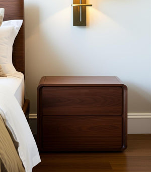 Modern Walnut Brown Nightstand with Two Drawers