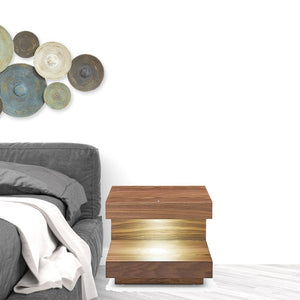 Contemporary LED Lit Walnut Nightstand with One Drawer