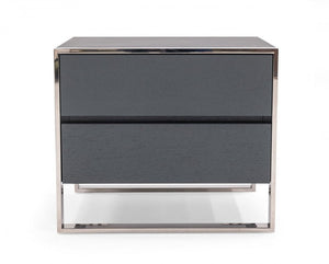 Modern Gray and Stainless Steel Nightstand With Two Drawers