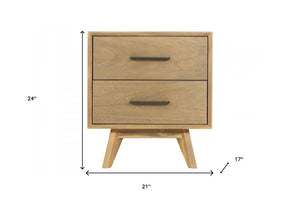 24" Solid Wood and Wood Two Drawer Nightstand