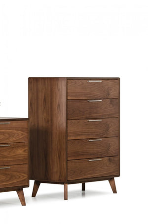 30" Brown Solid Wood Five Drawer Dresser