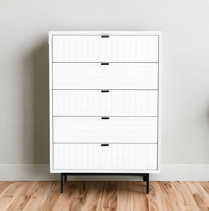 30" White Solid Wood Five Drawer Dresser