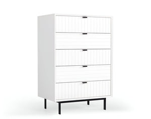 30" White Solid Wood Five Drawer Dresser