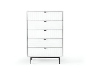 30" White Solid Wood Five Drawer Dresser