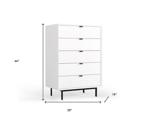 30" White Solid Wood Five Drawer Dresser
