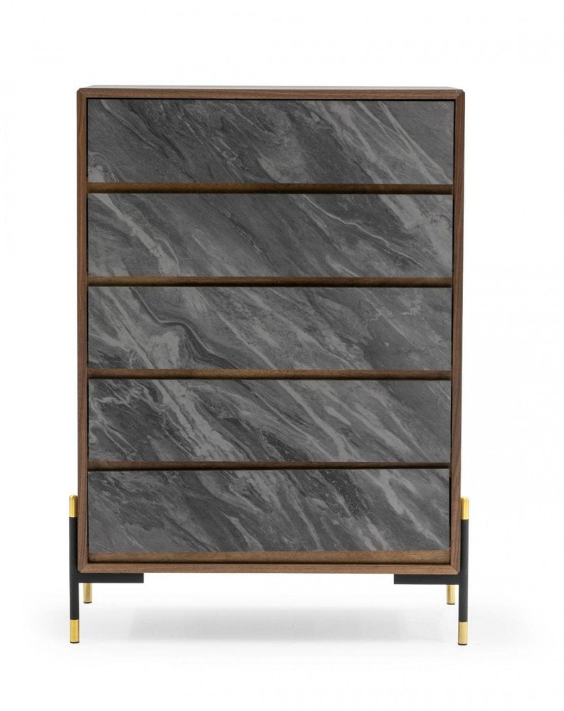 30" Brown Wood Five Drawer Dresser