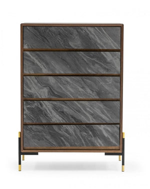 30" Brown Wood Five Drawer Dresser
