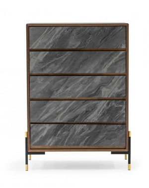 30" Brown Wood Five Drawer Dresser