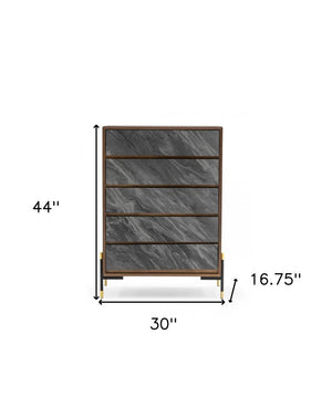 30" Brown Wood Five Drawer Dresser