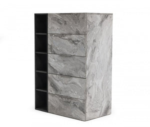 35" Gray Wood Five Drawer Dresser