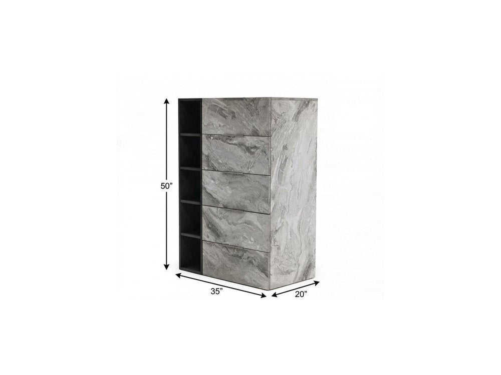 35" Gray Wood Five Drawer Dresser