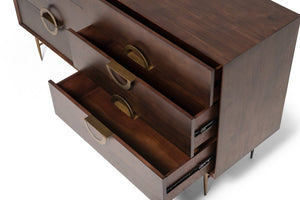 65" Dark Brown Solid Wood Six Drawer Double Dresser