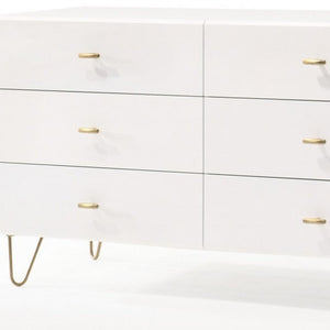 51" White Wood Six Drawer Double Dresser