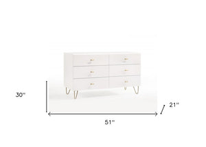 51" White Manufactured Wood Six Drawer Double Dresser
