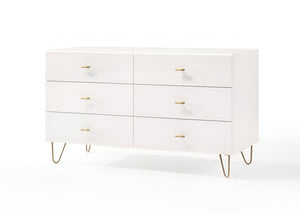 51" White Wood Six Drawer Double Dresser