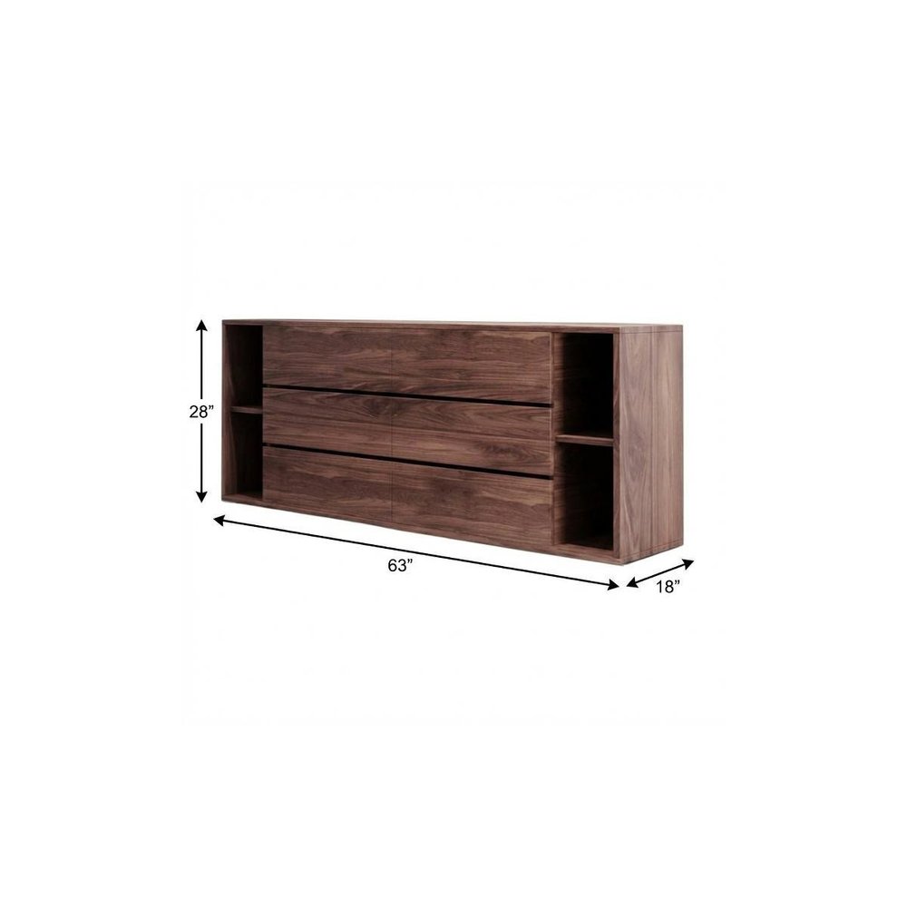 63" Brown Solid Wood Six Drawer Double Dresser