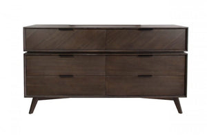 65" Dark Brown Solid Wood Six Drawer Double Dresser
