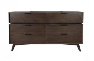 65" Dark Brown Solid Wood Six Drawer Double Dresser