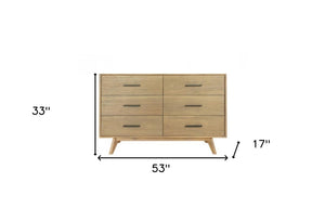 53" Walnut Solid Wood Six Drawer Double Dresser