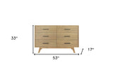 53" Walnut Solid Wood Six Drawer Double Dresser