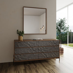 63" Brown Wood Six Drawer Double Dresser