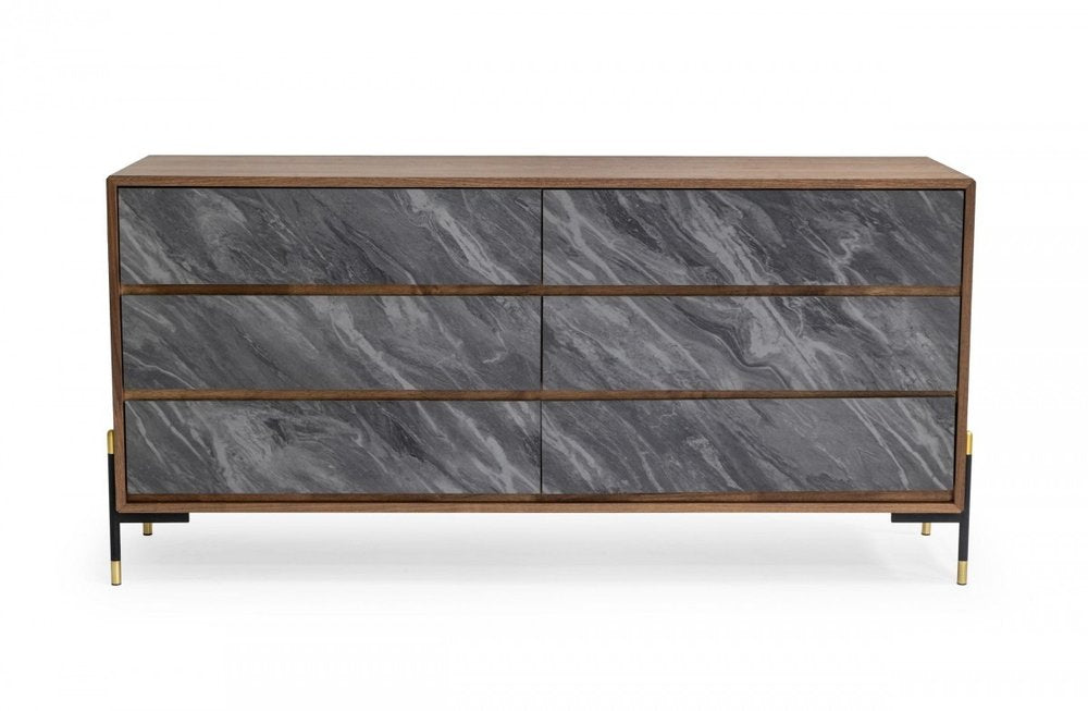63" Brown Wood Six Drawer Double Dresser