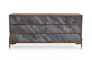 63" Brown Wood Six Drawer Double Dresser