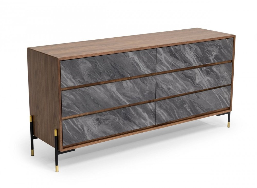 63" Brown Wood Six Drawer Double Dresser