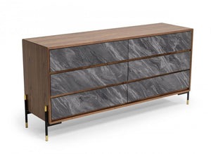 63" Brown Wood Six Drawer Double Dresser