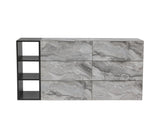 63" Grey Faux Marble and Black Wood Six Drawer Double Dresser