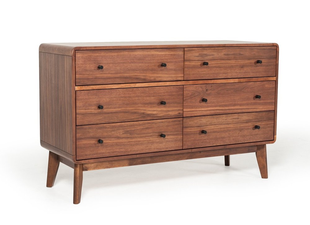 51" Brown Solid Wood Six Drawer Double Dresser