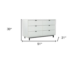 51" White Wood Six Drawer Double Dresser