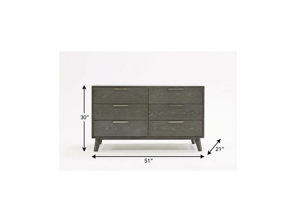 51" Gray Solid Wood Six Drawer Double Dresser