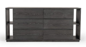 63" Gray Solid Wood Six Drawer Double Dresser