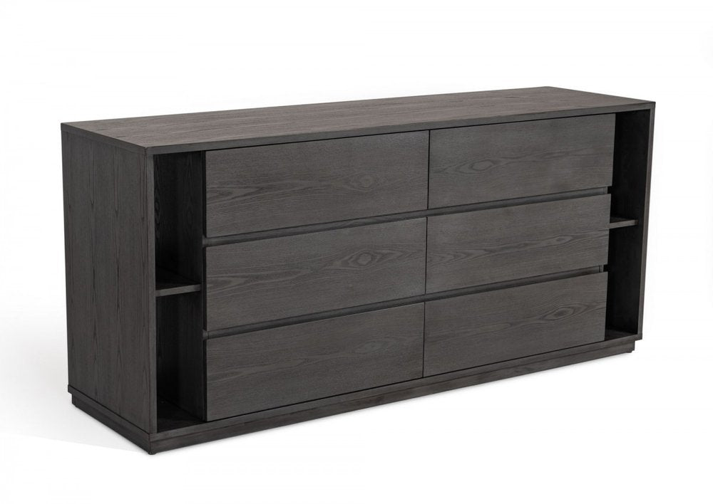 63" Gray Solid Wood Six Drawer Double Dresser
