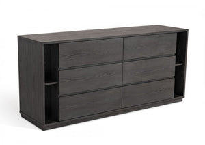 63" Gray Solid Wood Six Drawer Double Dresser