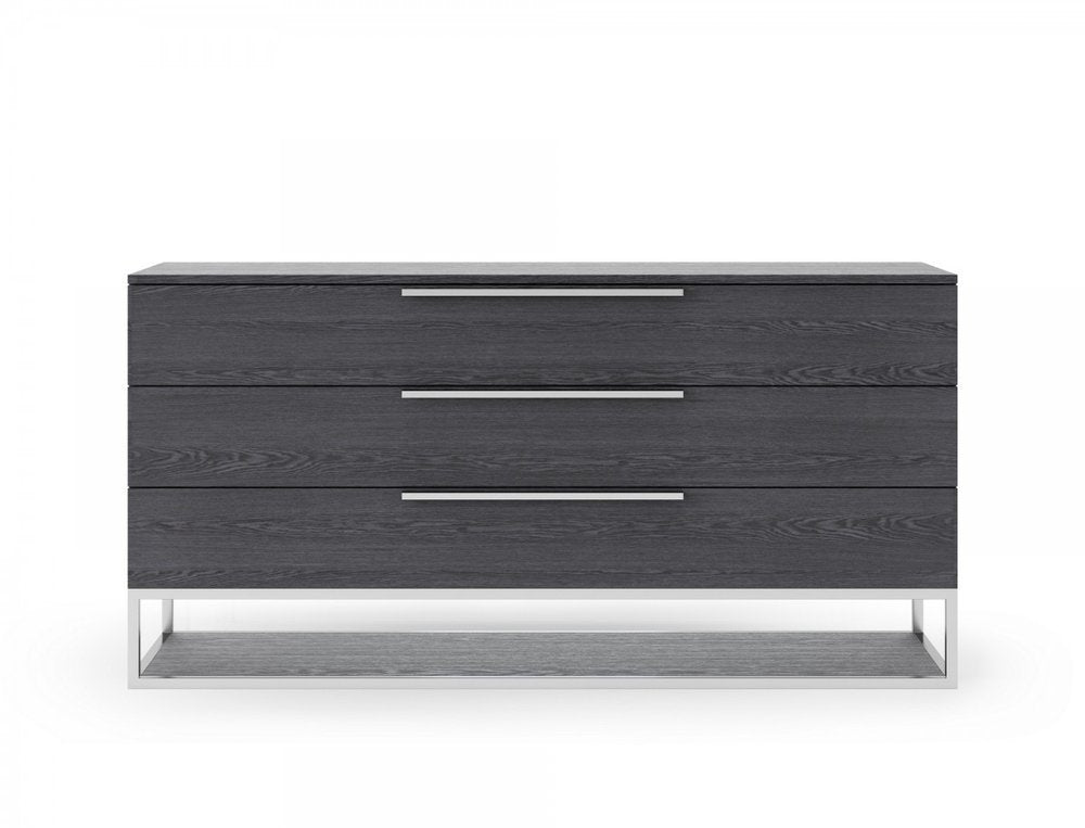 58" Gray Wood Three Drawer Dresser