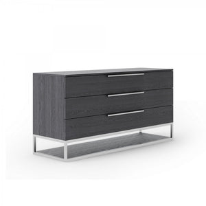 58" Gray Wood Three Drawer Dresser