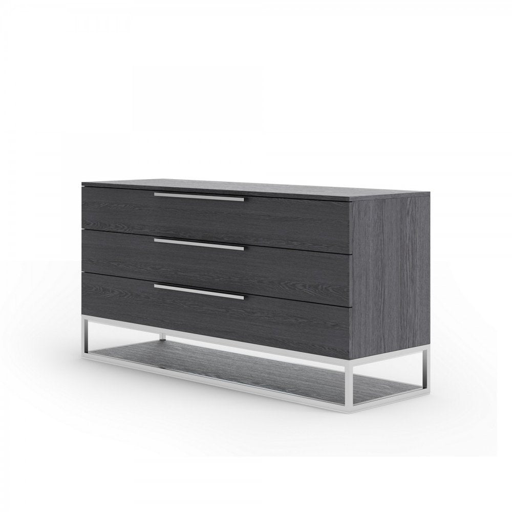 58" Gray Wood Three Drawer Dresser