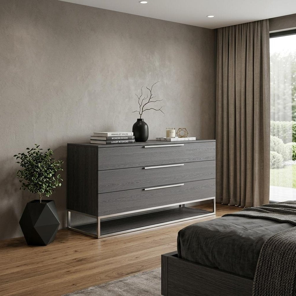58" Gray Wood Three Drawer Dresser