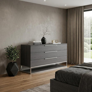 58" Gray Wood Three Drawer Dresser