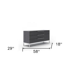 58" Gray Wood Three Drawer Dresser