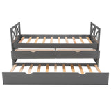 Gray Cross Back Wood Twin With Two Drawers Bed Frame with Trundle