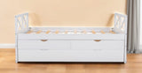 White Cross Back Wood Twin With Two Drawers Bed Frame with Trundle