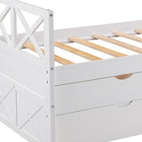 White Cross Back Wood Twin With Two Drawers Bed Frame with Trundle