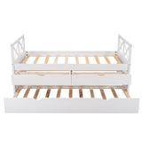 White Cross Back Wood Twin With Two Drawers Bed Frame with Trundle
